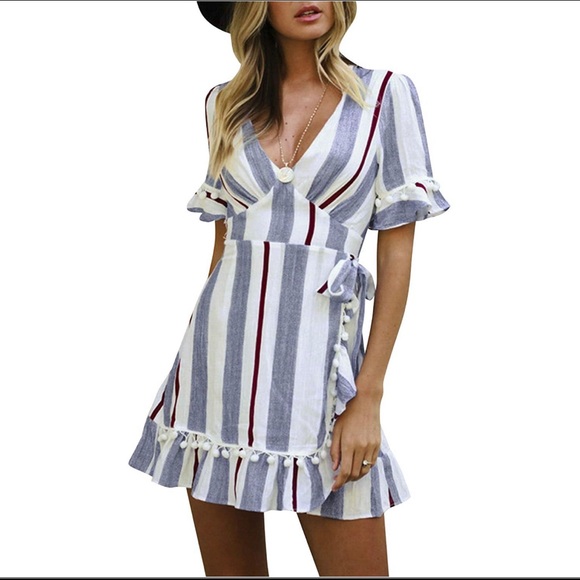 simplee Dresses & Skirts - Simplee Women V-Neck Striped A Line Dress NWOT